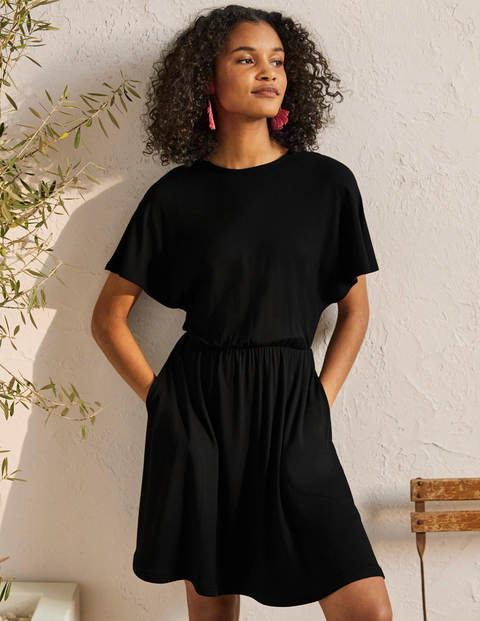 Flutter Sleeve Jersey Dress - Black