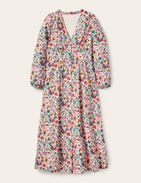 hydrogen grundlæggende Långiver Button Through Maxi Tea Dress - Ivory, Tropic Florals | Boden US