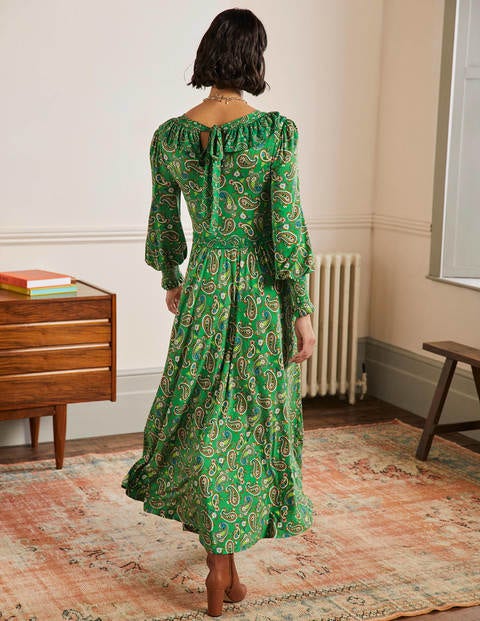 Ruffle Jersey Maxi Dress - Highland Green, Paisley Bloom | Boden US
