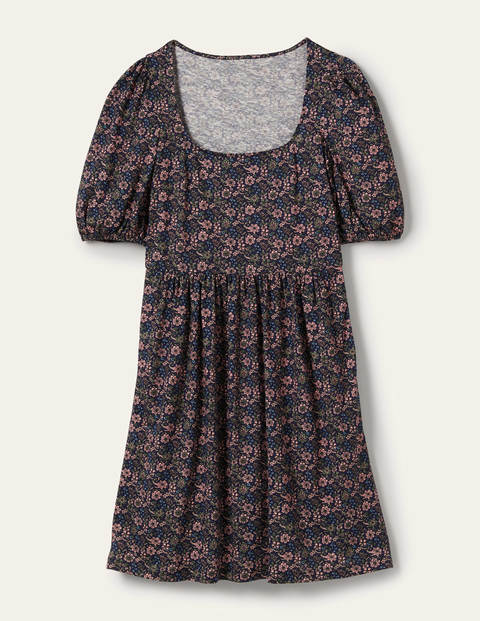 Square Neck Jersey Dress - French Navy, Floret Bloom