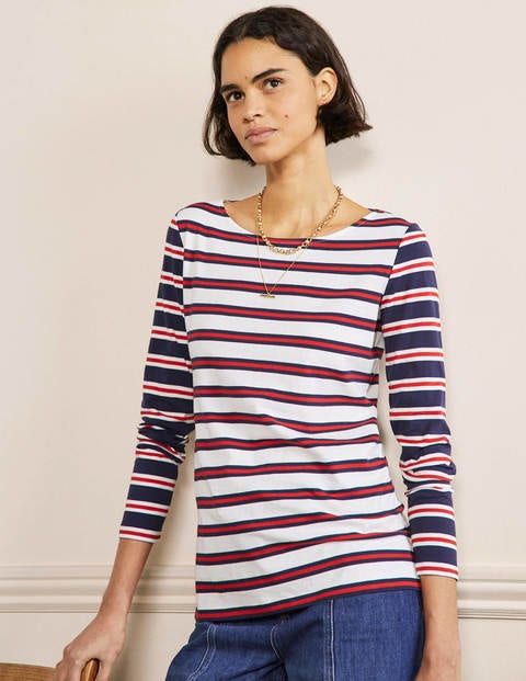 Long Sleeve Breton Top - Ivory, Red and Navy Stripe | Boden US