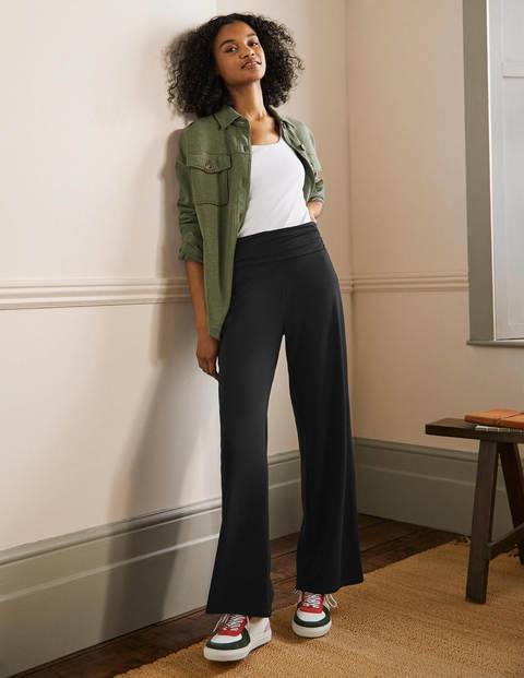 Wide Leg Jersey Trousers - Black