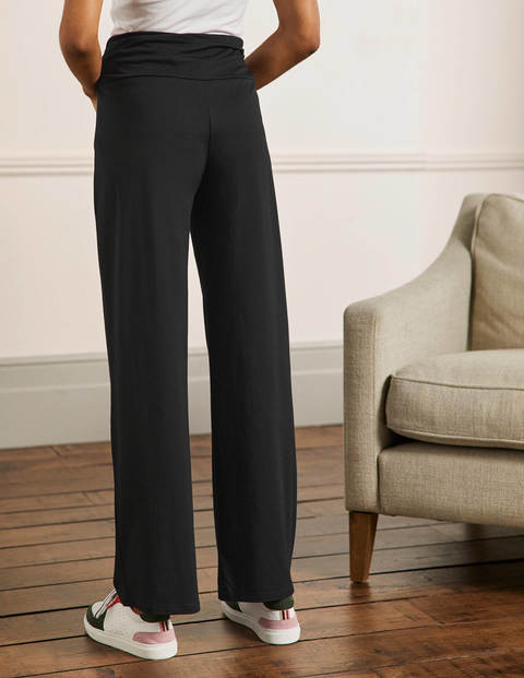 Wide Leg Jersey Trousers - Black