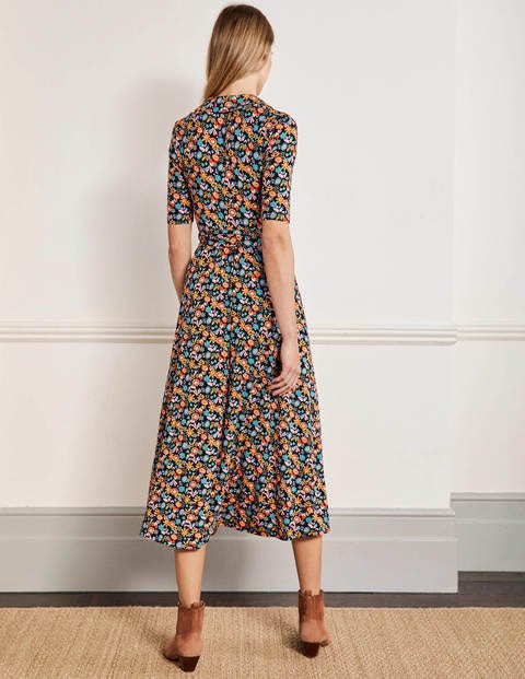 Lavinia Jersey Wrap Dress - Black, Flora Bloom | Boden UK