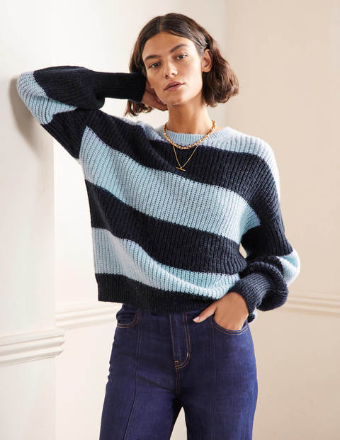 Blouson Cuff Fluffy Sweater - Blue Multistripe | Boden US