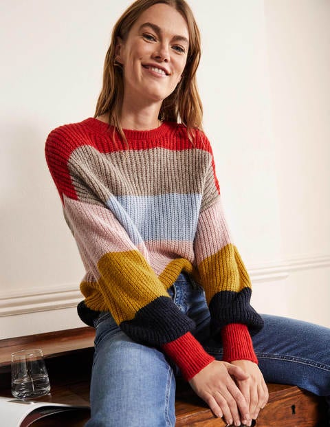 Blouson Cuff Fluffy Sweater - Fluffy Rainbow Multi Stripe | Boden US