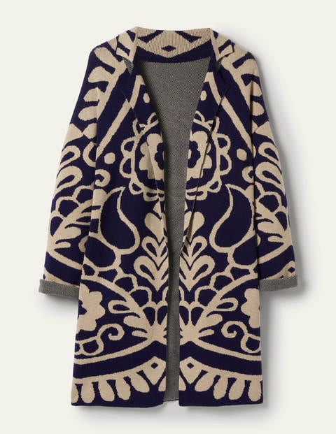 Longline Knitted Coatigan Navy Chinchilla Melange Boden UK