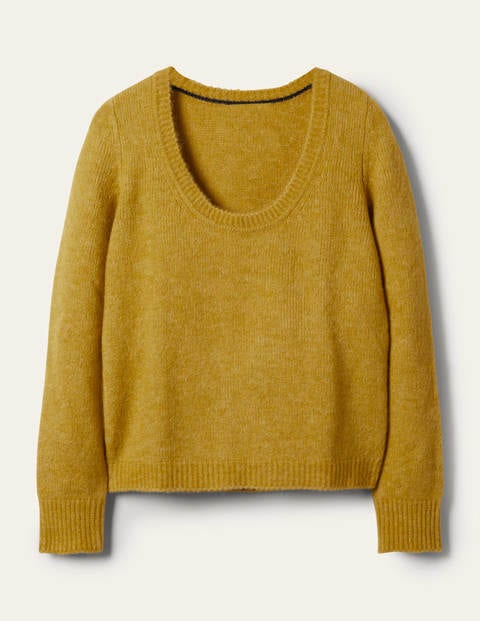 Scoop Neck Fluffy Sweater - Olive Oil