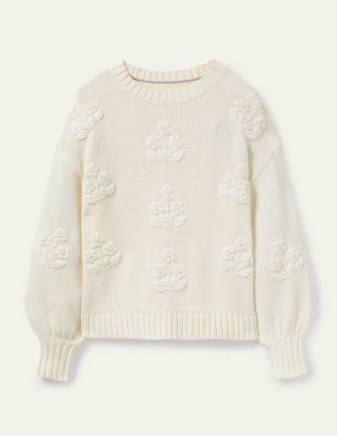 Embroidered Blouson Sweater - Ivory, Embroidery | Boden US