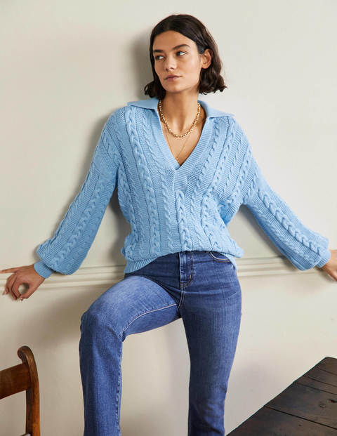 Cable Knit Henley Jumper - Grape 