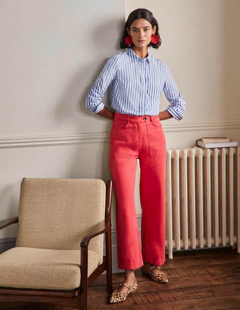 Cotton Twill Wide-Leg Cropped Pants