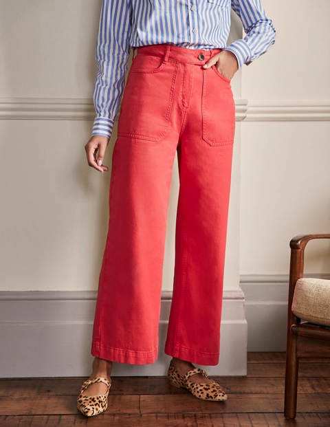 Wide Leg Cotton Twill Trousers - Red