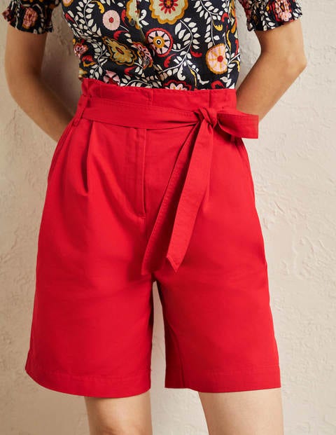 Paperbag High Waisted Shorts - Red