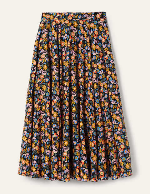 Summer Flowers Printed Cotton Midi Wrap Skirt in Ivory, Off-White