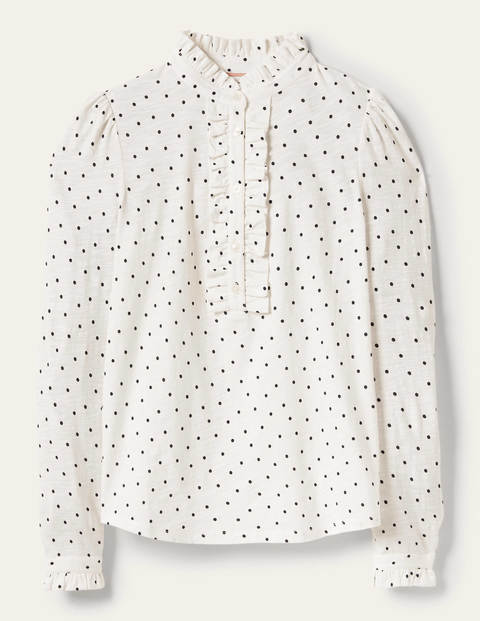 Ruffle Front Jersey Top - Ivory, Pin Dot | Boden US