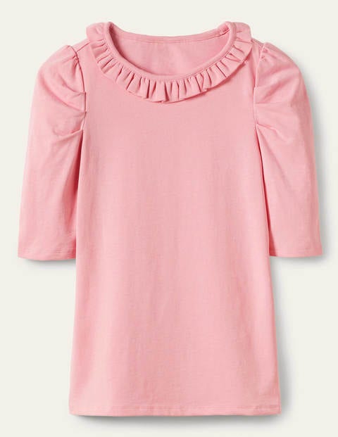 Puff Sleeve Frill Neck T-Shirt - Cameo Pink | Boden UK