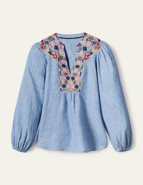 Embroidered Top - Chambray | Boden US