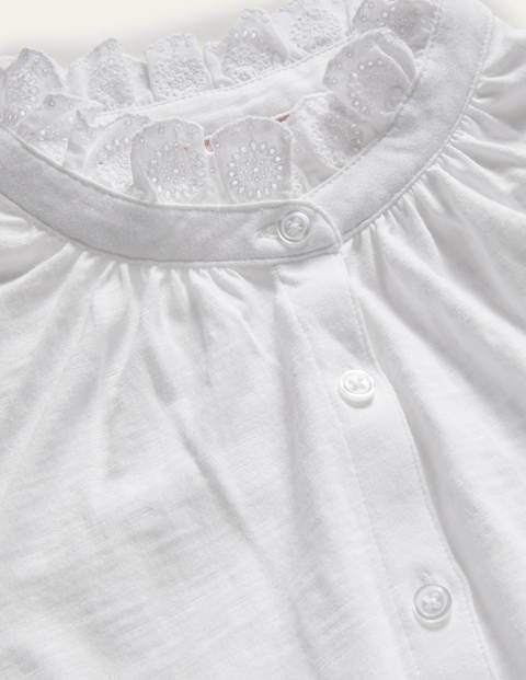 Broderie Trim Jersey Shirt - White | Boden US