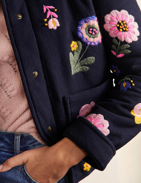 Clara Embroidered Jacket - Navy, Embroidered Flower