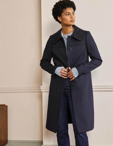 Broderie Detail Coat - Navy | Boden US