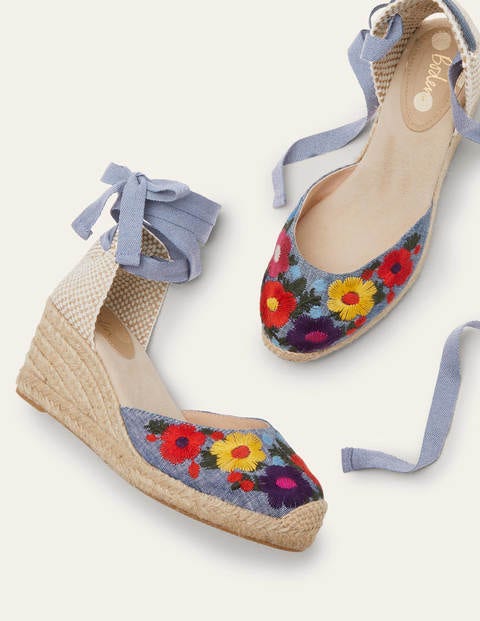 Cassie Espadrille Wedges - Chambray Embroidery | Boden UK