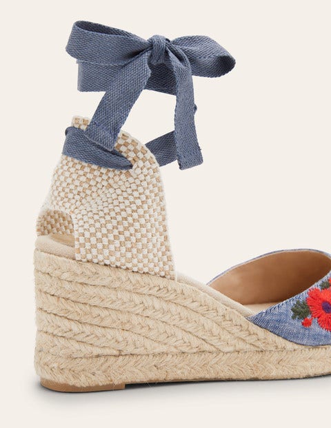 Cassie Espadrille Wedges - Chambray Embroidery | Boden UK