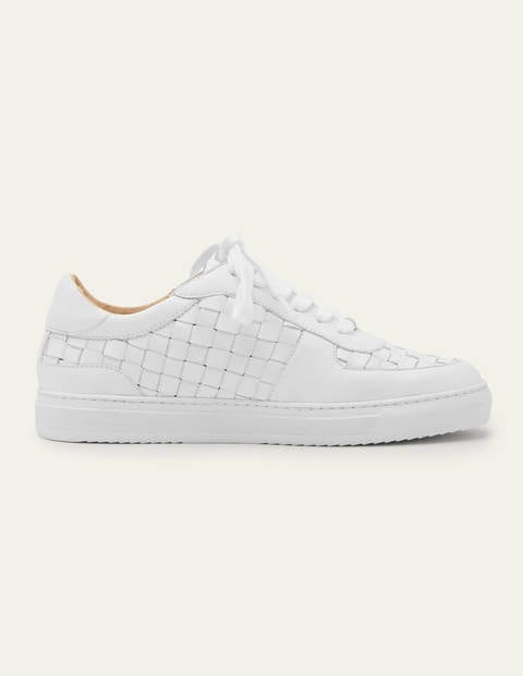 Lace Up Leather Sneakers - White Woven | Boden US