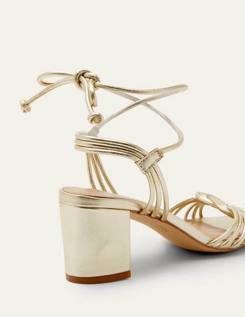 Two Strap Sandals - Gold Metallic Tumbled Leather