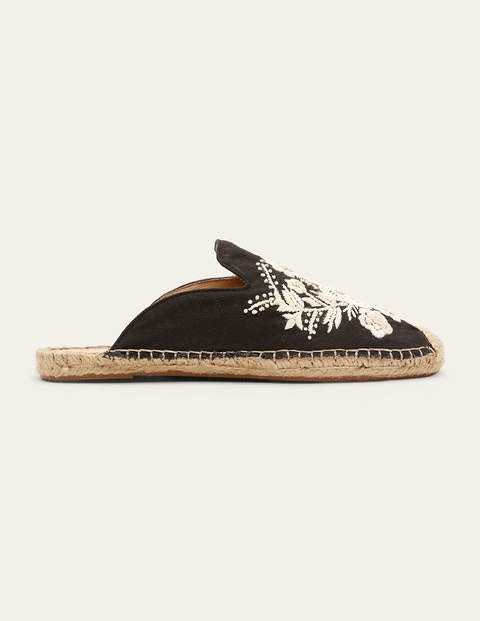 Espadrilles brodées façon mules Femme Boden, BLK