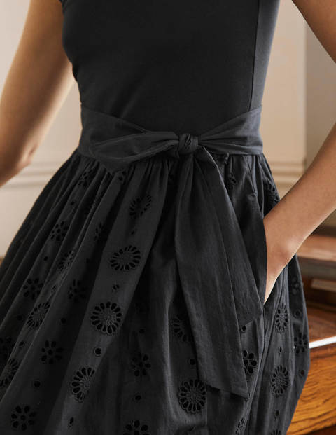 black broderie midi dress