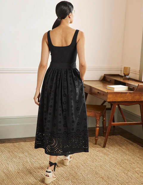black broderie midi dress
