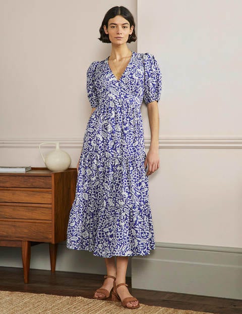 Puff Sleeve Tiered Midi Dress 