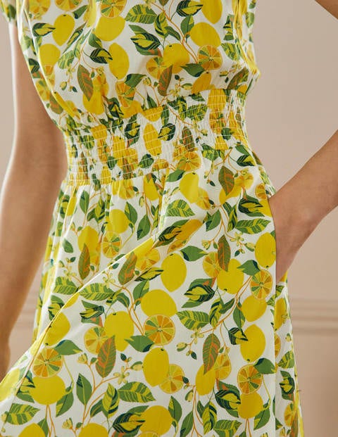 Scoop Neck Maxi Dress - Ivory and Yellow Lemon Vine | Boden US