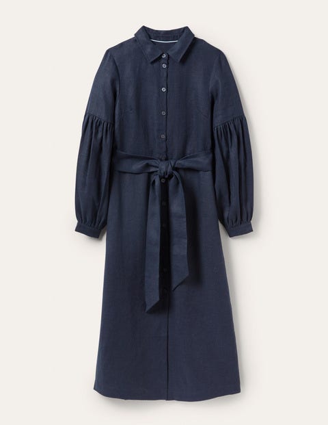 Sleeve Detail Midi Shirt Dress - Navy 