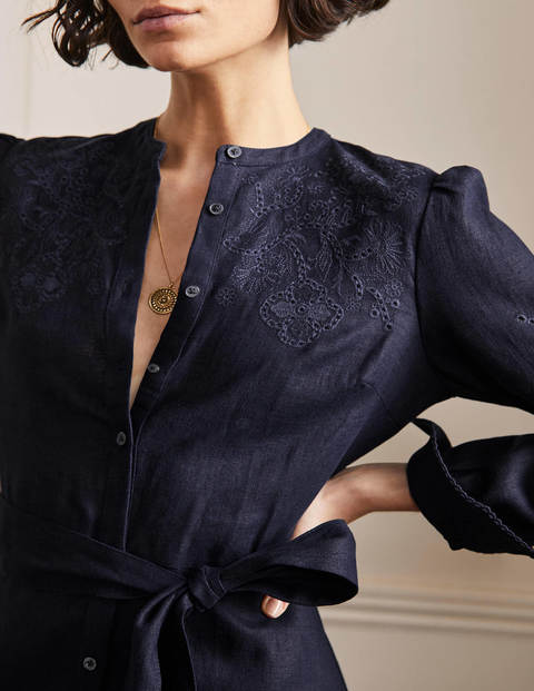 Cut Work Midi Shirt Dress - Navy | Boden US