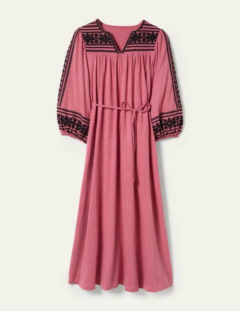 Embroidered Jersey Midi Dress - Dusty red | Boden US