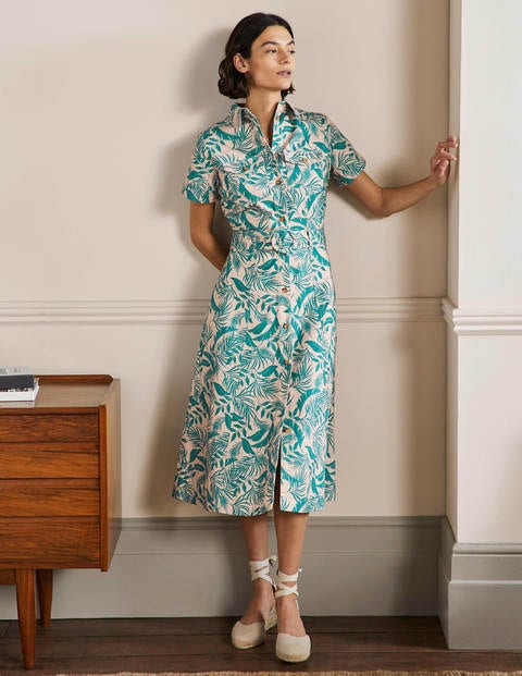 Belted Midi Shirt Dress - Milkshake, Tropic Foliage | Boden US