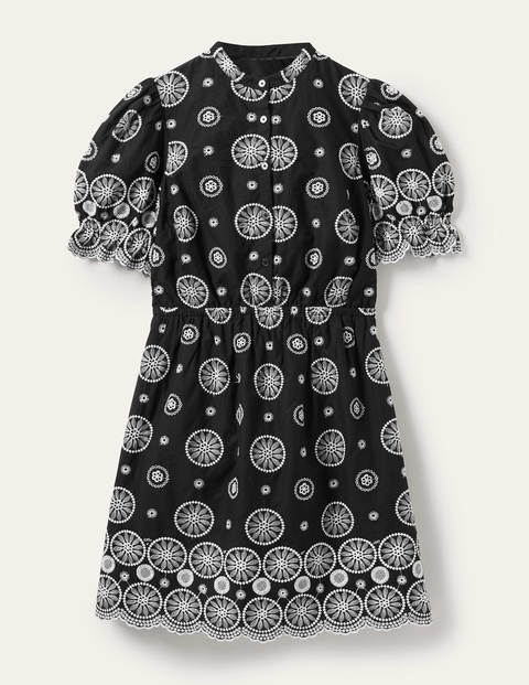 Puff Sleeve Broderie Dress - Black 