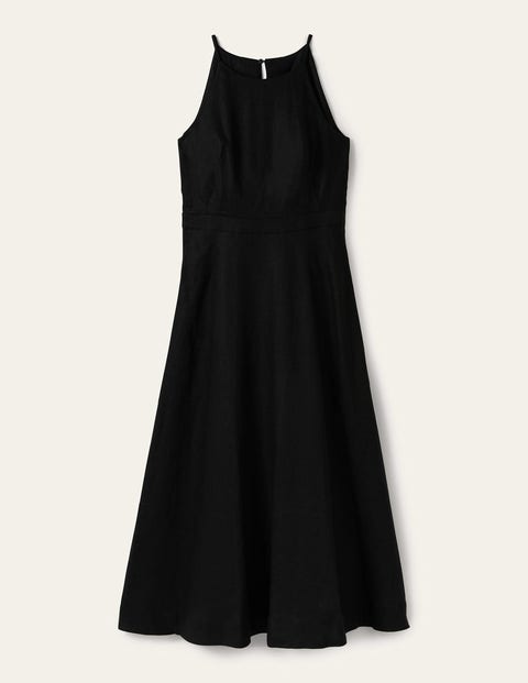 Halterneck Linen Midi Dress - Black | Boden AU