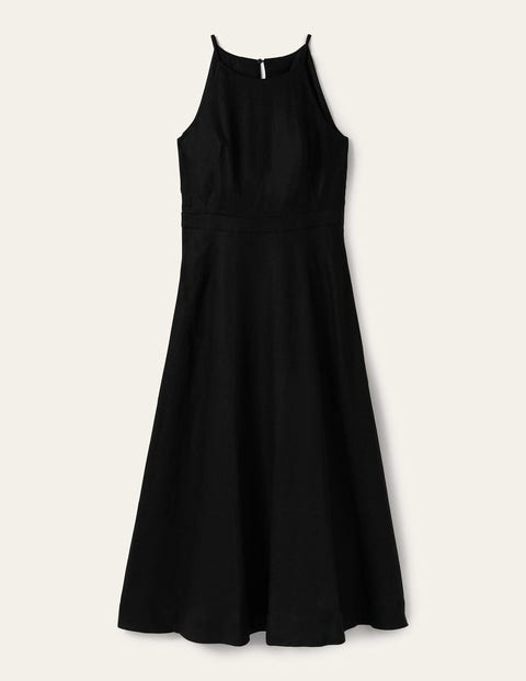 Halterneck Linen Midi Dress - Black | Boden EU