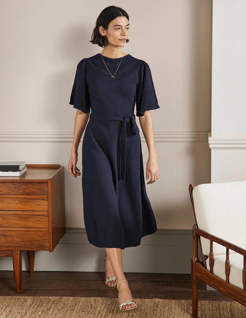 Wide Sleeve Knitted Dress - Navy | Boden US