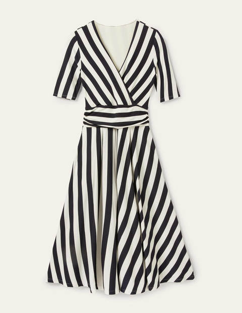 Ruched Waist Jersey Midi Dress - Navy and Ivory Stripe | Boden US