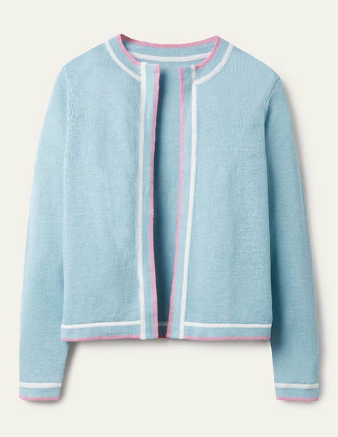 Stripe Trim Linen Cardigan - Woodland 