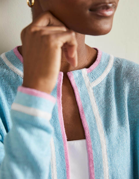 Stripe Trim Linen Cardigan - Woodland Flower