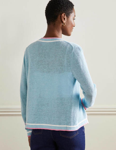 Stripe Trim Linen Cardigan - Woodland 