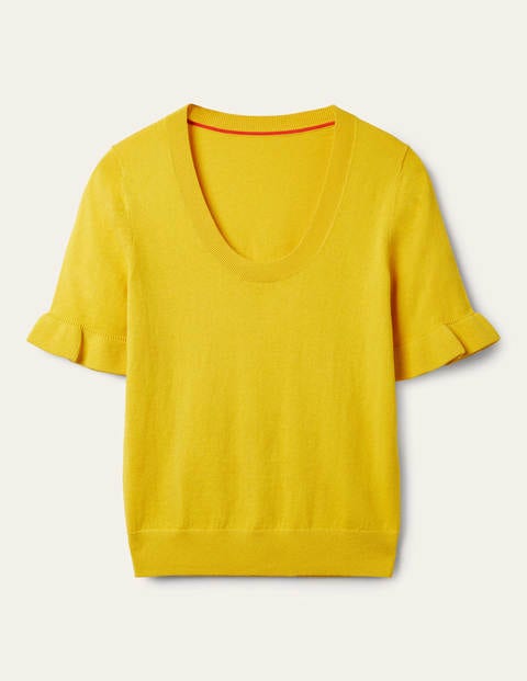 Strick-T-Shirt mit Rüschenärmeln Damen Boden, Rauchgelb
