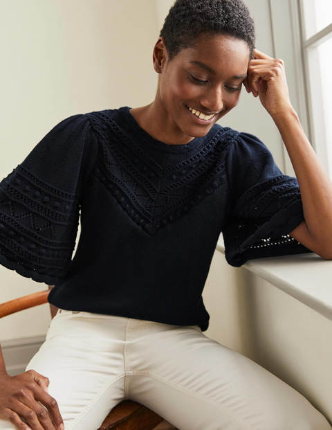 Wide Sleeve Crochet Sweater - Navy | Boden US