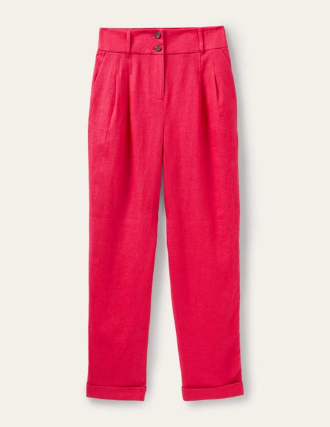 Pleated Turn Up Linen Pants - Radish Pink | Boden US