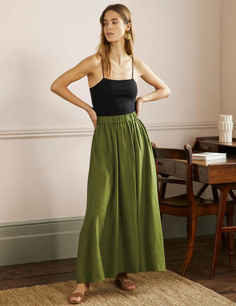 Pull-on Linen Maxi Skirt - Pea Green | Boden US