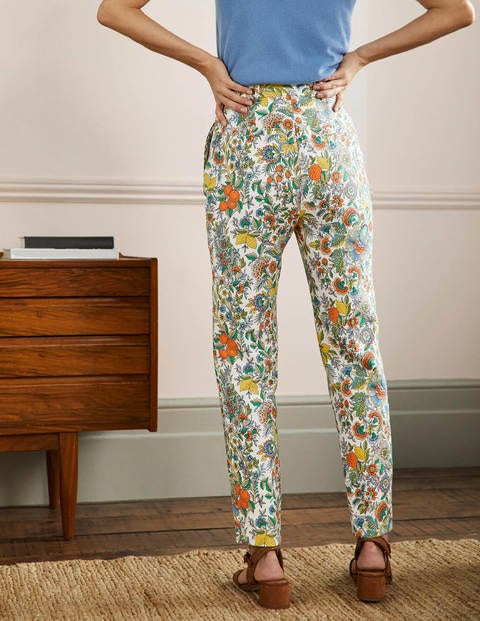 Carrie Printed Trousers - Ivory/Lemon, Tropic Meadow